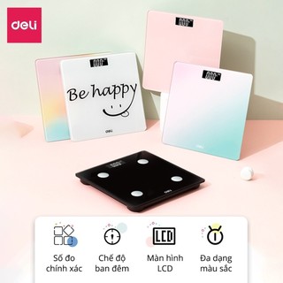 Cân Điện Tử Sức Khỏe Deli Chịu Tải 180kg Màn Hình LED Mặt Kính Cường Lực BẢO HÀNH 3 THÁNG KÈM PIN THAY