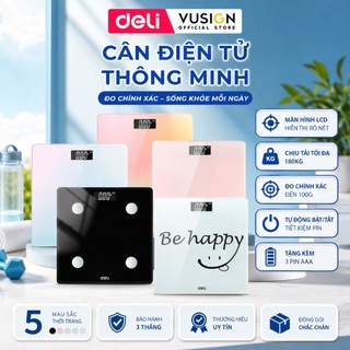 Cân Điện Tử Sức Khỏe Deli Chịu Tải 180kg Màn Hình LED Mặt Kính Cường Lực BẢO HÀNH 3 THÁNG KÈM PIN THAY