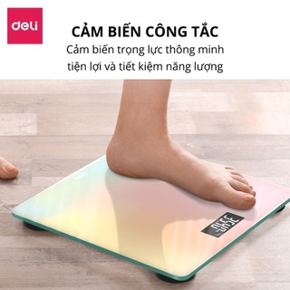 Cân Điện Tử Sức Khỏe Deli Chịu Tải 180kg Màn Hình LED Mặt Kính Cường Lực BẢO HÀNH 3 THÁNG KÈM PIN THAY