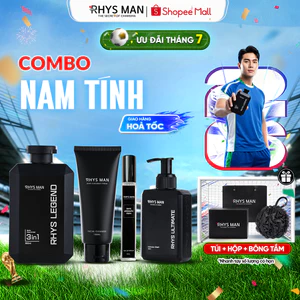 Combo Sữa tắm gội nam 3in1 350ml & Sữa rửa mặt 100ml & Dung dịch vệ sinh 120ml & Nước hoa 10ml Rhys Man - Combo Nam Tính