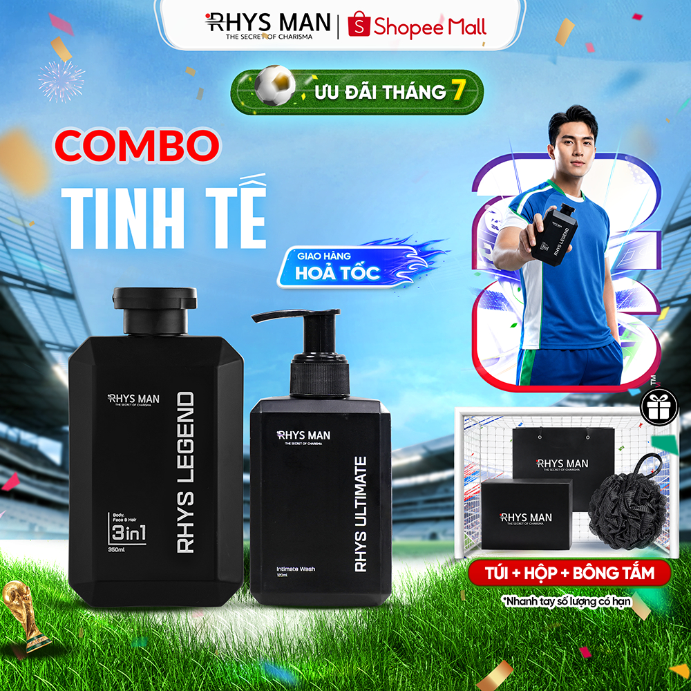 Combo Sữa tắm gội nam 3in1 350ml & Dung dịch vệ sinh nam 120ml Rhys Man - Combo Tinh Tế