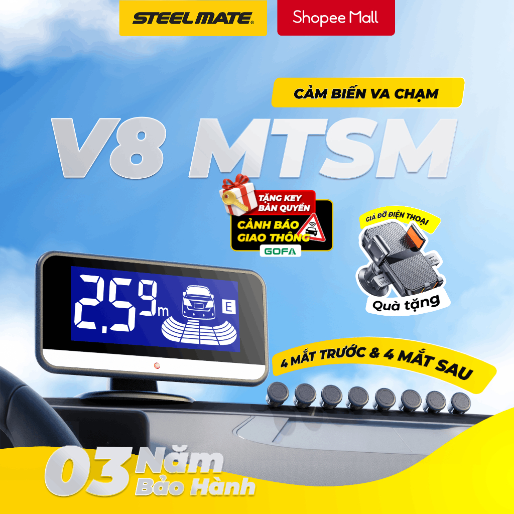(HỎA TỐC) Cảm Biến Lùi & Tiến STEELMATE V8 | 8 Mắt Cảnh Báo Va Chạm Chính Xác | Lắp Trước Sau | Bảo Hành 3 Năm