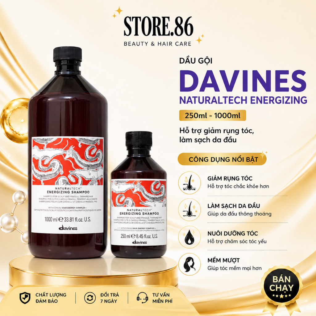 Dầu Gội DAVINES Naturaltech Energizing 250ml - 1000ml | Giảm Gãy Rụng Cho Tóc Chắc Khỏe & Bồng Bềnh