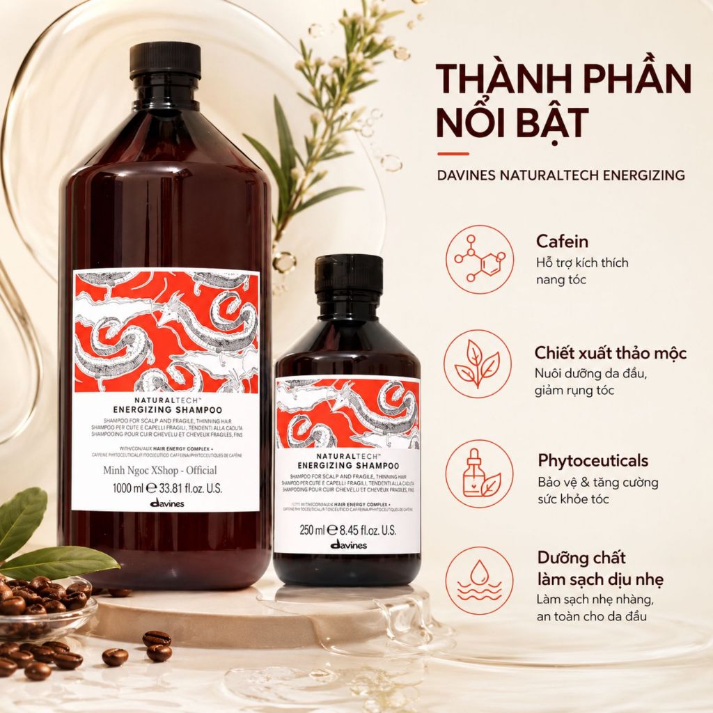 Dầu Gội DAVINES Naturaltech Energizing 250ml - 1000ml | Giảm Gãy Rụng Cho Tóc Chắc Khỏe & Bồng Bềnh