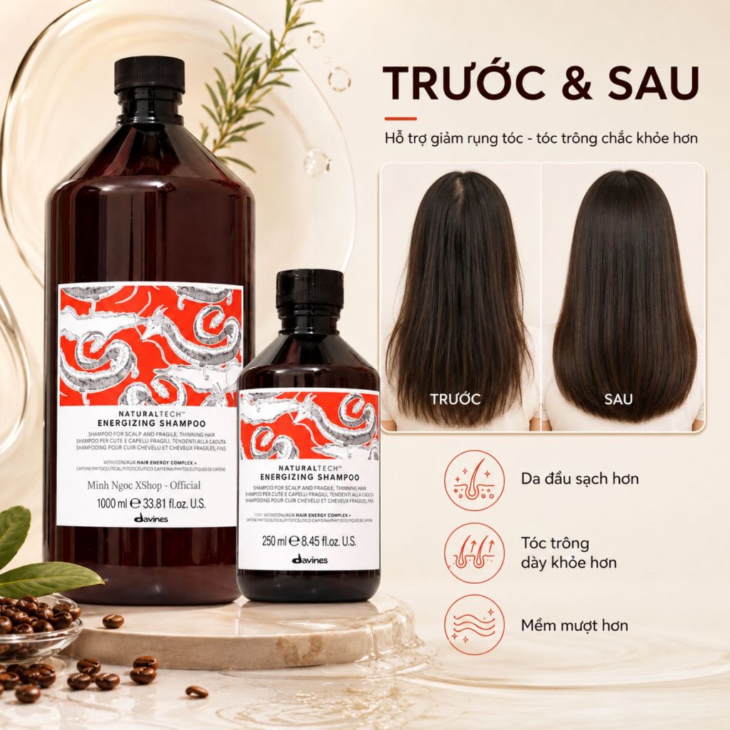 Dầu Gội DAVINES Naturaltech Energizing 250ml - 1000ml | Giảm Gãy Rụng Cho Tóc Chắc Khỏe & Bồng Bềnh