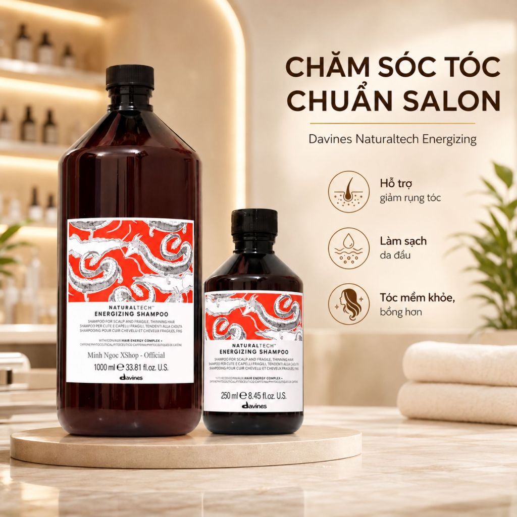 Dầu Gội DAVINES Naturaltech Energizing 250ml - 1000ml | Giảm Gãy Rụng Cho Tóc Chắc Khỏe & Bồng Bềnh