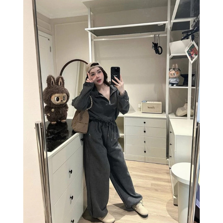 Set đồ nữ, đồ bộ nữ DONNA HCOM26761 chất nỉ bông form rộng dáng thể thao trẻ trung năng đông