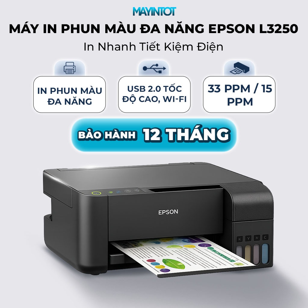 Máy In Phun Màu Đa Năng Epson L3250 Wifi Chính Hãng In Nhanh Tiết Kiệm Điện - Máy In Tốt