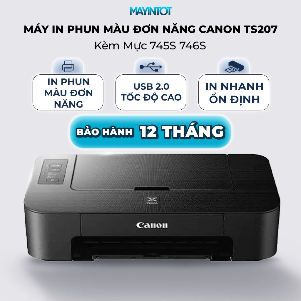 Máy In Phun Màu Đơn Năng Canon TS207 Kèm Mực 745S 746S - Máy In Tốt