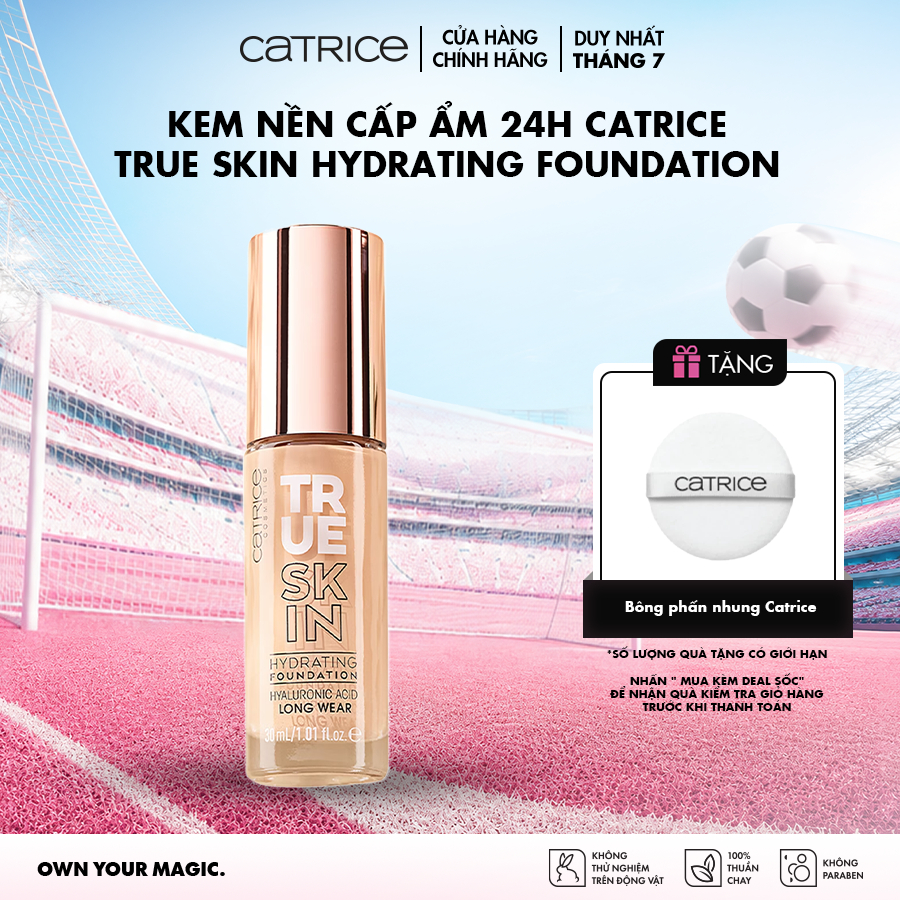 Kem nền dưỡng ẩm Catrice True Skin Hydrating Foundation cấp ẩm và che khuyết điểm tối ưu 30ml