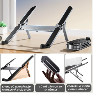Giá Đỡ Laptop Gấp Gọn GD11 Nhôm Hàng Không Nhẹ, Chân Đế Máy Tính 6 Mức Điều Chỉnh Hỗ Trợ Tản Nhiệt