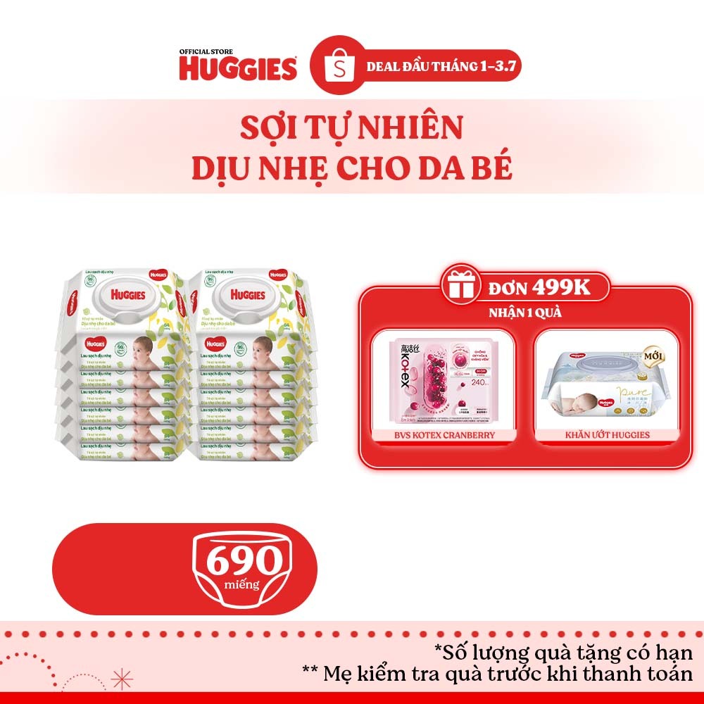 [KOL LIVE] Thùng 12 gói khăn ướt Huggies Êm mềm (không mùi) cao cấp, sợi tự nhiên và dịu nhẹ cho bé (80 miếng/gói)