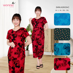 Bộ mặc nhà Wonner by WINNY tole lanh, Set bộ nữ tôn lanh nhẹ mát tay ngắn quần culottes lửng ống rộng 2MNLA26024C