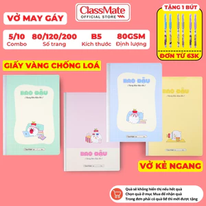 Combo 5/10 Vở Kẻ Ngang Bao Đậu ClassMate 80GSM Giấy Vàng Chống Loá, Vở B5, Bìa Chống Nước, Học Sinh Ghi Chép