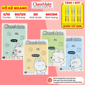 Combo 5/10 Vở Kẻ Ngang Tiếu Cáo ClassMate Giấy Mịn Ăn Mực, Bìa Chống Nước, Vở Viết B5, 80/120 Trang, 60gsm