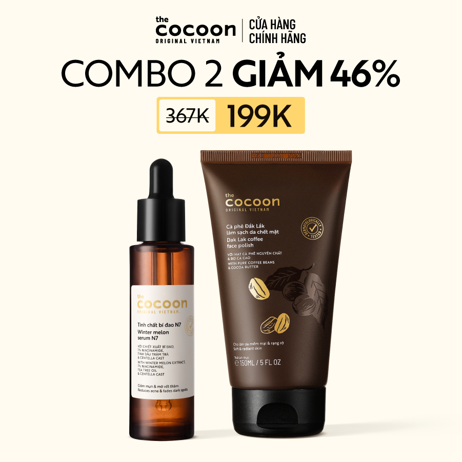 [MUA 2 GIẢM 45%] Combo Tinh chất bí đao (serum) 7% Niacinamide (N7) 30ml + Tẩy da chết mặt cà phê Cocoon 150ml