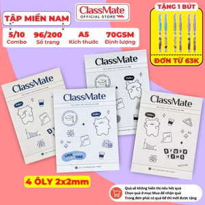Combo 5/10 Tập Học Sinh Miền Nam A5 MoNo Classmate Bìa Chống Nước Tập 4 Ô Ly 2x2mm 70gsm 96/200 Trang Ghi Chép