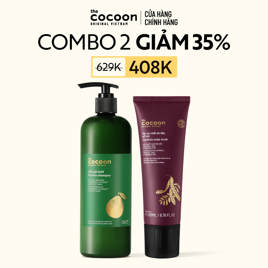 [MUA 2 GIẢM 35%] Combo Dầu gội chai 500ml + Tẩy da chết da đầu bồ kết Cocoon 200ml