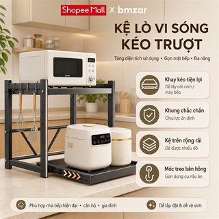 Kệ để lò vi sóng 2 tầng thép Chiều cao có thể điều chỉnh Kệ Để Đồ Nhà Bếp Với ray trượt kéo ra Khả năng chịu nhiệt cao