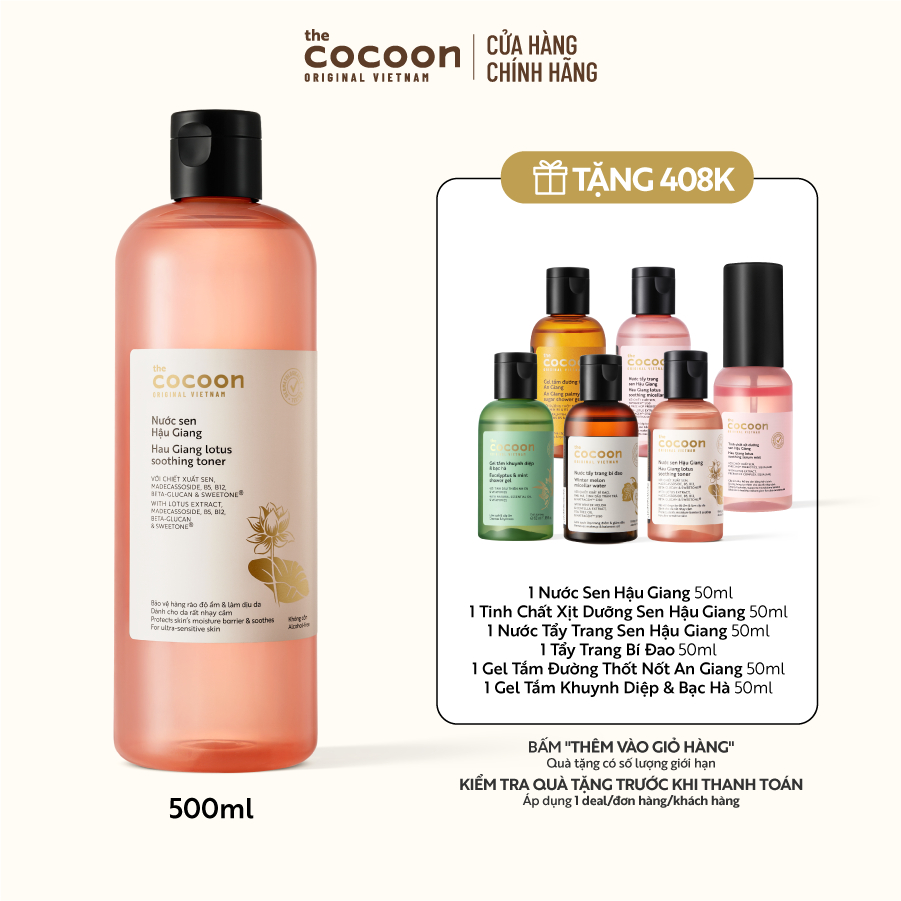 Supersize - Nước sen Hậu Giang (toner) giúp phục hồi đa nhiệm cho da rất nhạy cảm Cocoon 500ml
