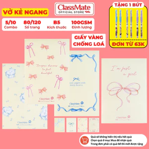 Combo 5/10 Vở Kẻ Ngang 100GSM Nơ ClassMate Giấy Vàng Chống Loá, Bìa Chống Nước, Vở Viết B5, Học Sinh Ghi Chép