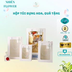 Hộp Túi Đựng Hoa Quà Tặng Màu Trắng, Hộp Hoa Có Quai Cầm, Dùng Decor Handmade (Không Kèm Thiệp)