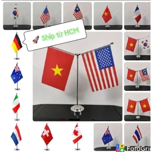Ship Từ HCM [Cờ để bàn KIM LOẠI]Trụ cờ để bàn Việt Nam Hàn Quốc Nhật Mỹ ĐỨC PHÁP/Trụ đơn/trụ Y cờ thế giới world cup