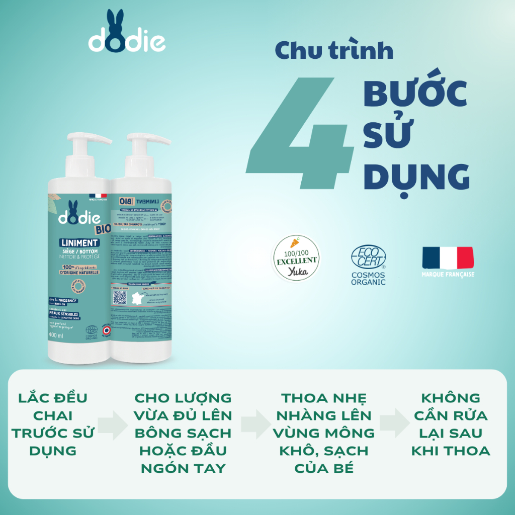 [DODIE] Liniment dung dịch chống hăm tã Hữu cơ cho bé - không cần rửa lại - 400ml [DATE T11/2026]