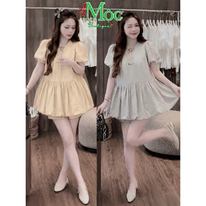 Set đi biển, Set thiết kế chất Thô QC áo babydoll kèm tag kim loại cổ 2 lớp kèm short dáng mini xinh