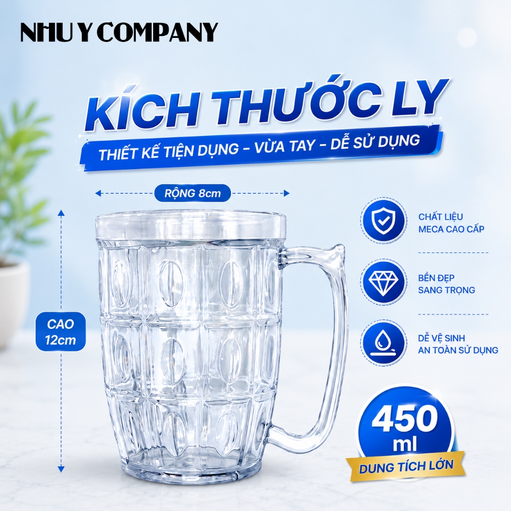 Combo 10 ly nhựa mica 450ml trong suốt dùng uống trà đá, lúa mạch, bền đẹp, an toàn tiện lợi