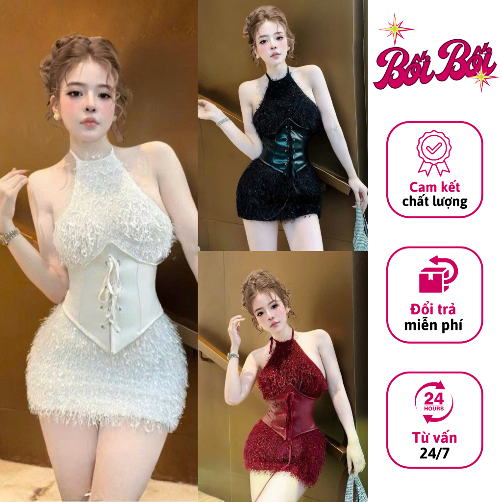 ( Hoả Tốc) Set Yếm Lông Có Mút kèm Quần Bảo Hộ Kèm Corset Eo Fom Đỉnh
