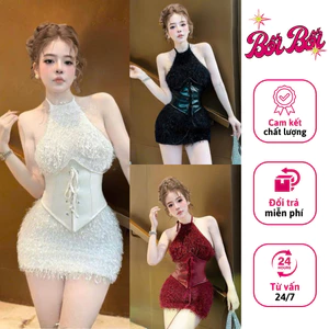 Set Yếm Lông Có Mút kèm Quần Bảo Hộ Kèm Corset Eo Fom Đỉnh