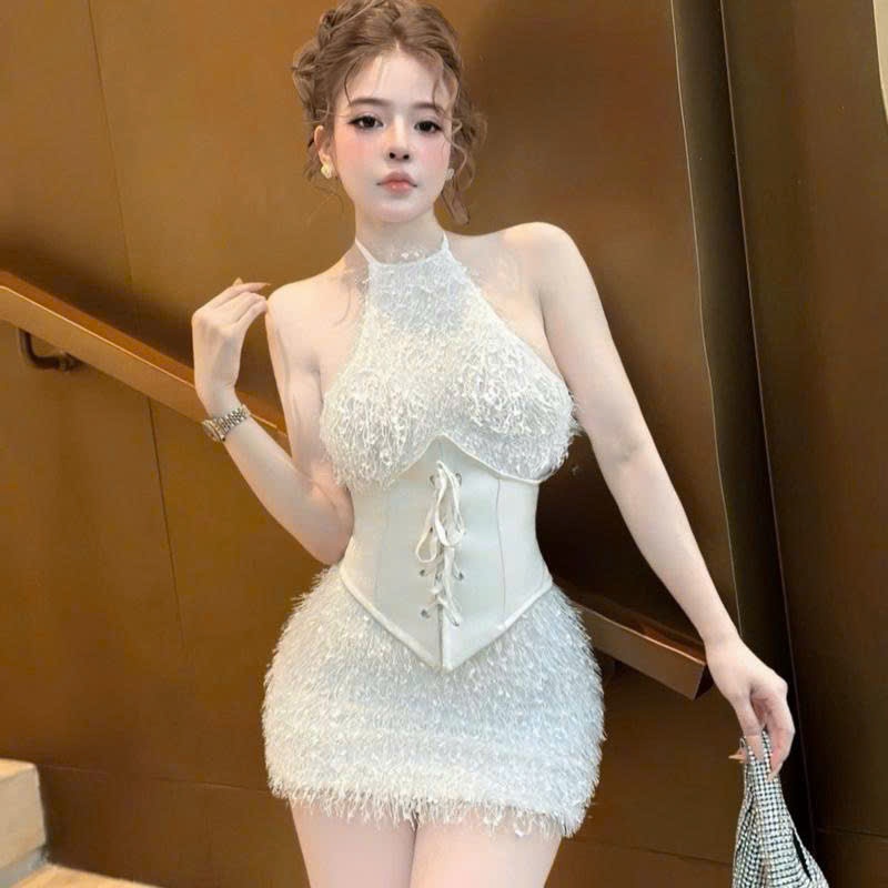 ( Hoả Tốc) Set Yếm Lông Có Mút kèm Quần Bảo Hộ Kèm Corset Eo Fom Đỉnh