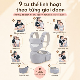 Địu Ngồi Em Bé Honper HP611 9 Tư Thế 0-36 Tháng, Địu Cho Bé Chuẩn Chữ M, Bệ Ngồi Tháo Rời, Giảm Mỏi Vai Lưng