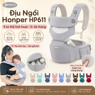 Địu Ngồi Em Bé Honper HP611 9 Tư Thế 0-36 Tháng, Địu Cho Bé Chuẩn Chữ M, Bệ Ngồi Tháo Rời, Giảm Mỏi Vai Lưng