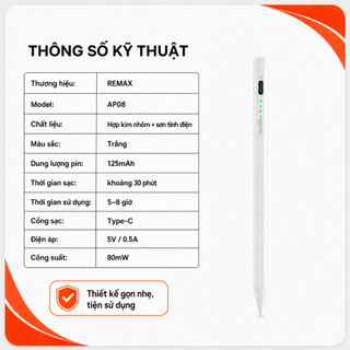 Bút Cảm Ứng REMAX AP08 Dual-System, Type-C, Chống Tỳ Tay, Hít Từ