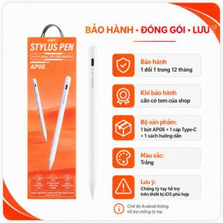 Bút Cảm Ứng REMAX AP08 Dual-System, Type-C, Chống Tỳ Tay, Hít Từ