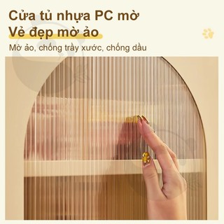 Tủ Sắt Cánh PC 3 Mặt Xuyên Sáng Cánh Vòm Chống Bụi Decor Phòng Khách Phong Cách Hàn Quốc Dễ Vệ Sinh