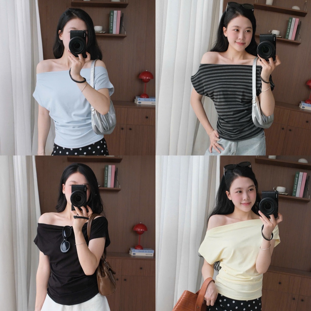 Dana Top (TSW) Áo thun trễ vai nhún bên basic Nữ the.sweaterweather