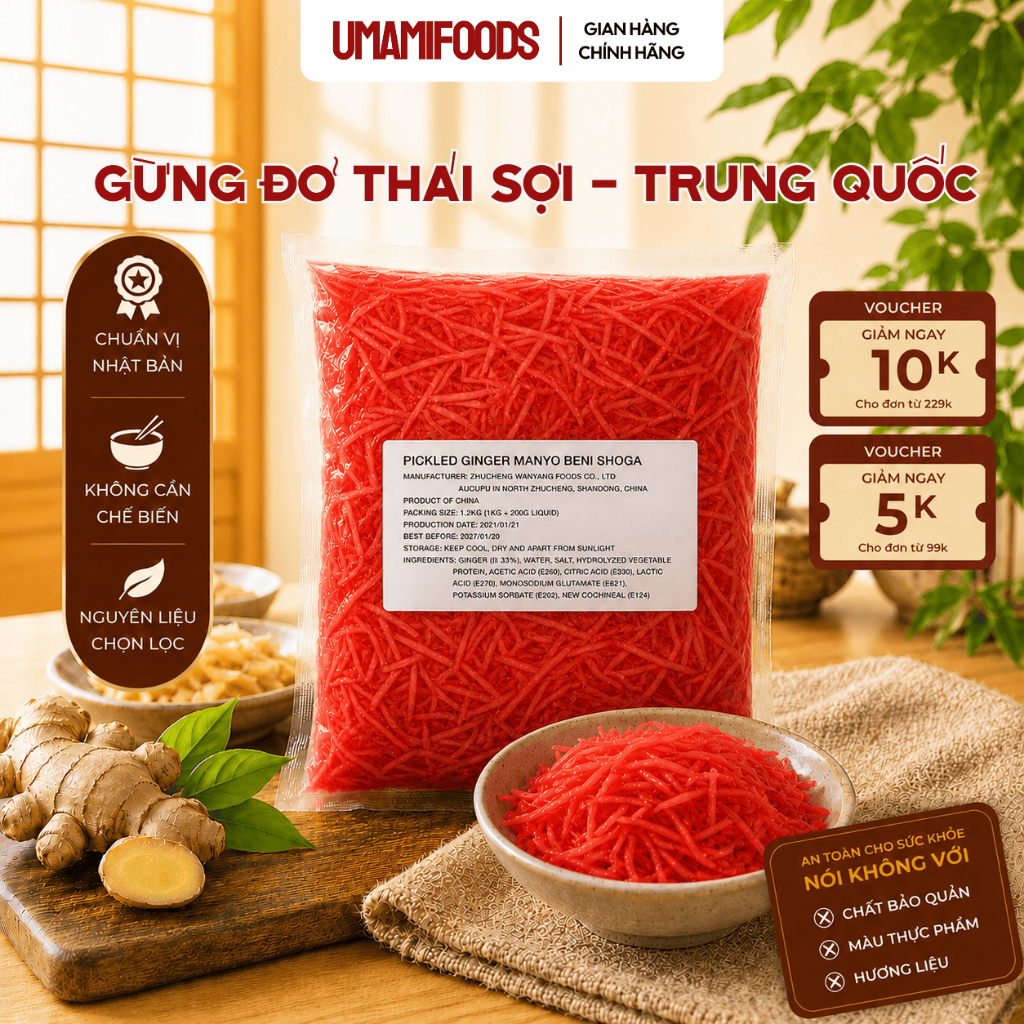 Gừng Sợi Đỏ Beni Shoga 1.2kg | Gừng Đỏ Ngâm Chua | Ăn Kèm Yakisoba Gyudon Ramen Takoyaki