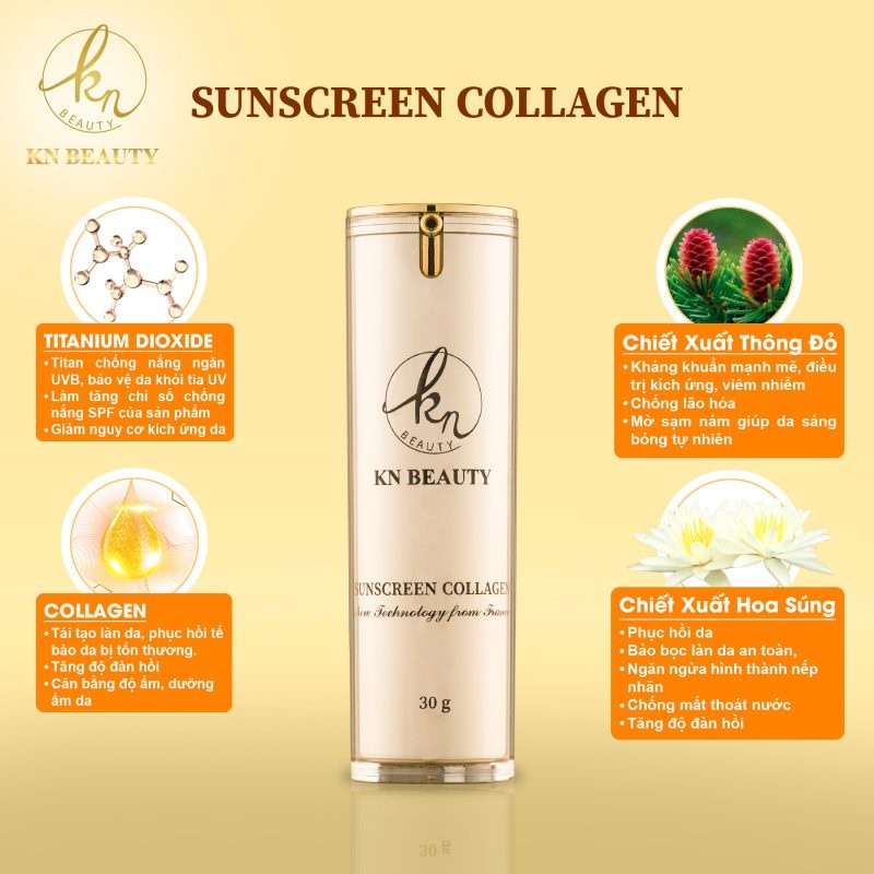 Kem chống nắng KN Beauty SPF 50+ dưỡng sáng mịn da Sunscreen Collagen  30g DC13