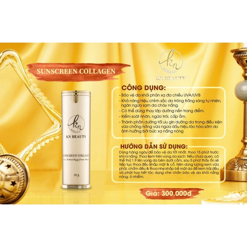 Kem chống nắng KN Beauty SPF 50+ dưỡng sáng mịn da Sunscreen Collagen  30g DC13