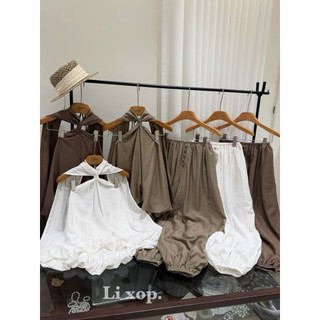 [𝑳𝒂𝒏𝒂𝒏𝒉.𝒔𝒕𝒖𝒅𝒊𝒐] Set áo yếm  mix quần ống rộng bo gấu [Ảnh thật]