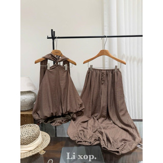 [𝑳𝒂𝒏𝒂𝒏𝒉.𝒔𝒕𝒖𝒅𝒊𝒐] Set áo yếm  mix quần ống rộng bo gấu [Ảnh thật]