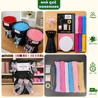 Set Tự Làm Bó Hoa Tròn Cẩm Tú Cầu Kẽm Nhung DIY Full Set – Kẽm Nhung + Giấy Gói + Phụ Kiện Trang Trí 50/100/200/300 Bông