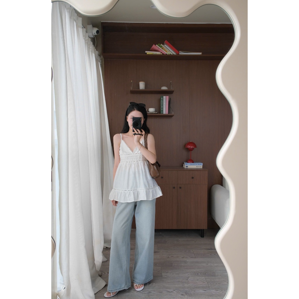 Sasa Jean (TSW) Quần jean xanh bạc ống rộng tag da Nữ the.sweaterweather