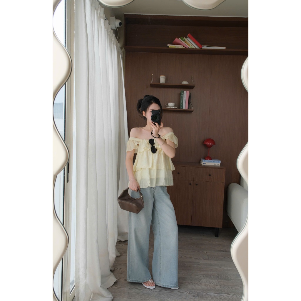 Sasa Jean (TSW) Quần jean xanh bạc ống rộng tag da Nữ the.sweaterweather