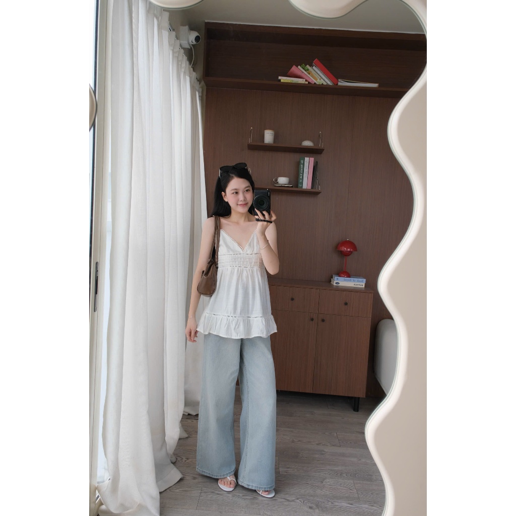 Sasa Jean (TSW) Quần jean xanh bạc ống rộng tag da Nữ the.sweaterweather