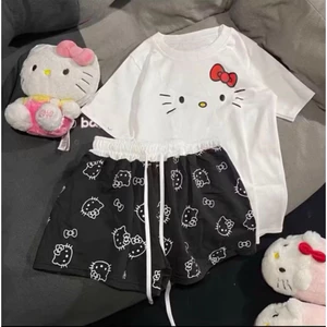 Bộ Quần Áo Cộc Tay From Babytee In Hình Mèo Hello Nơ Đỏ Mix Kèm Quần Đùi Mèo Cạp Trắng Siêu Đáng Yêu