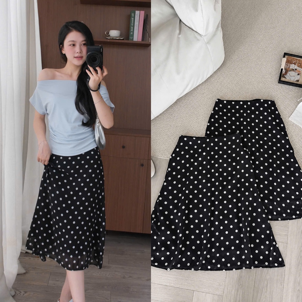 Elina Skirt (TSW) Chân váy voan chấm bi dáng lửng Nữ the.sweaterweather